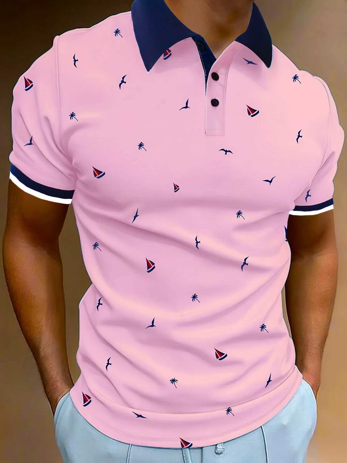 Summer shirt mens Contrast collar design short sleeved lapel golf shirt casual style small stretch regular suitable for summer top W250414