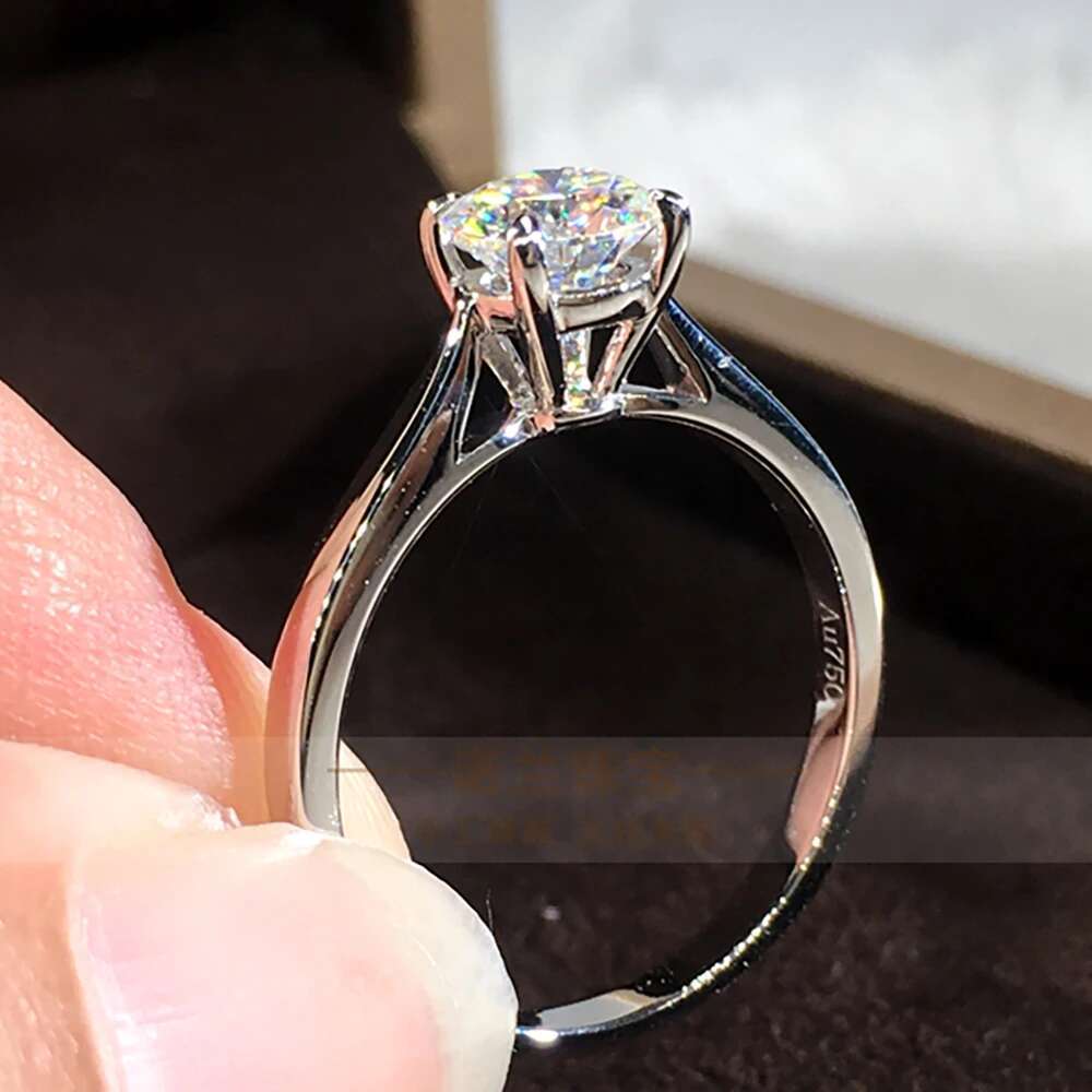 Custom Real Platinum PT950 Women Ring Moissanite Diamonds Round Party Engagement Anniversary Wedding Ring Trendy