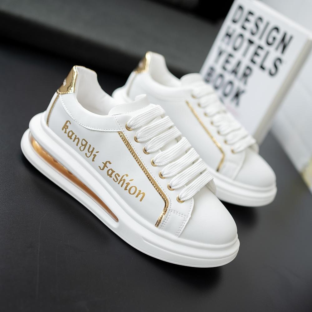 Free shipping Men and women 2025 summer new couple small fashion board Black casual leather white soft soled air cushion shoes
