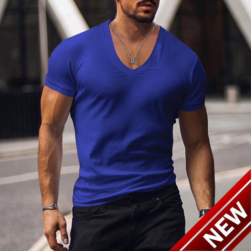 Mens T-shirt Top Mens V-neck Solid Large Casual T-shirt Short Sleeve Mens Clothing