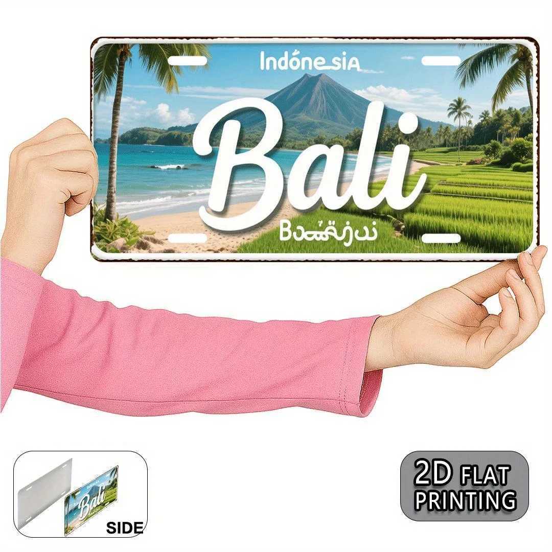 Bali Indonesia Vintage Metal License Plate - Aluminum Wall Art with Tropical Beach Volcano Design Rustic Home Decor for LiM251114