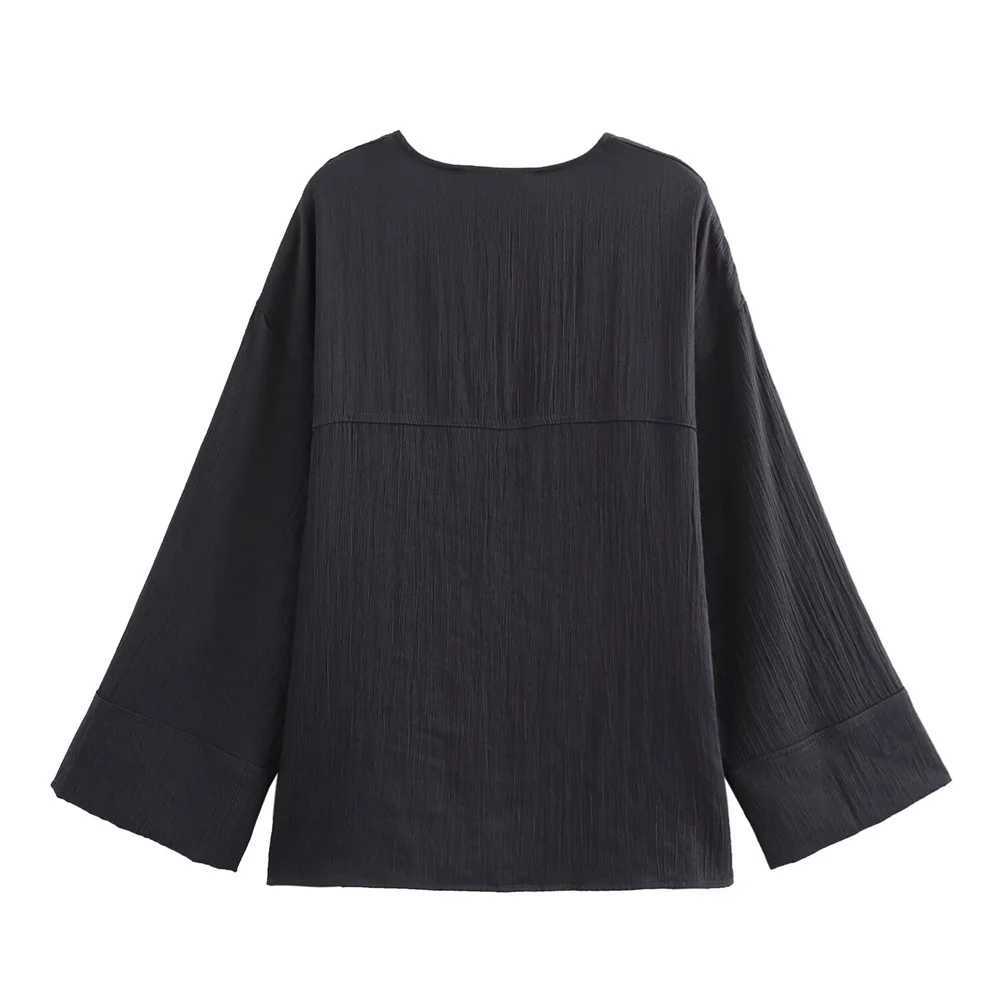 Taop Za Autumn New Womens Fashion Casual V-neck Long Lace Loose Coat Pajama Style Wide Leg Pants SetXJ250414