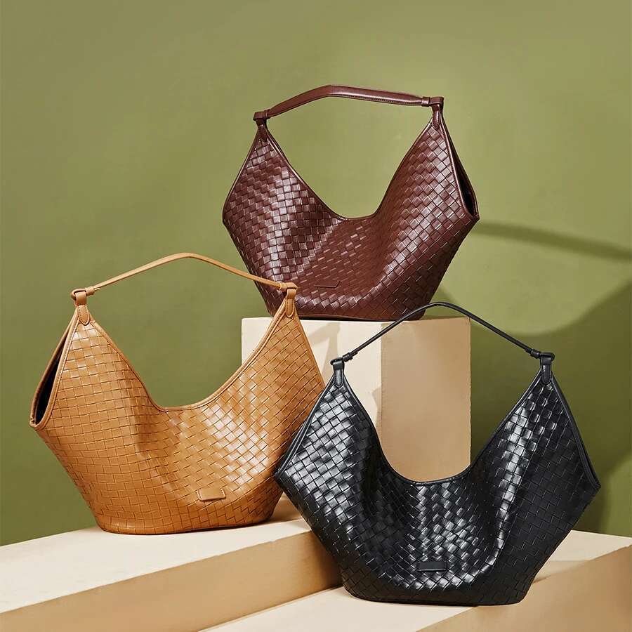 Handbags For Women 2025 Genuine Leather Large Capacity Woven Korean Style Unique Shoulder Tote School Office Commuting