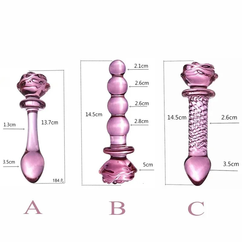 YUKUI Rose Glass Bullet Butt Plug Transparent Pink Stimulating Anal Masturbation Beads Penetration Anal Plug Adult Sex Toy 18 250410