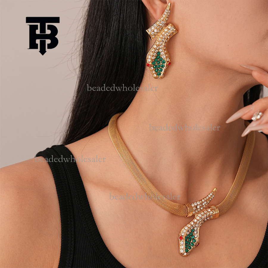TB BHULAMTE Designer Fashion Exaggerated Serpentine Necklace Punk Personalized Hip Hop Earrings Cool Street Micro Inlaid Diamond Versatile Women'