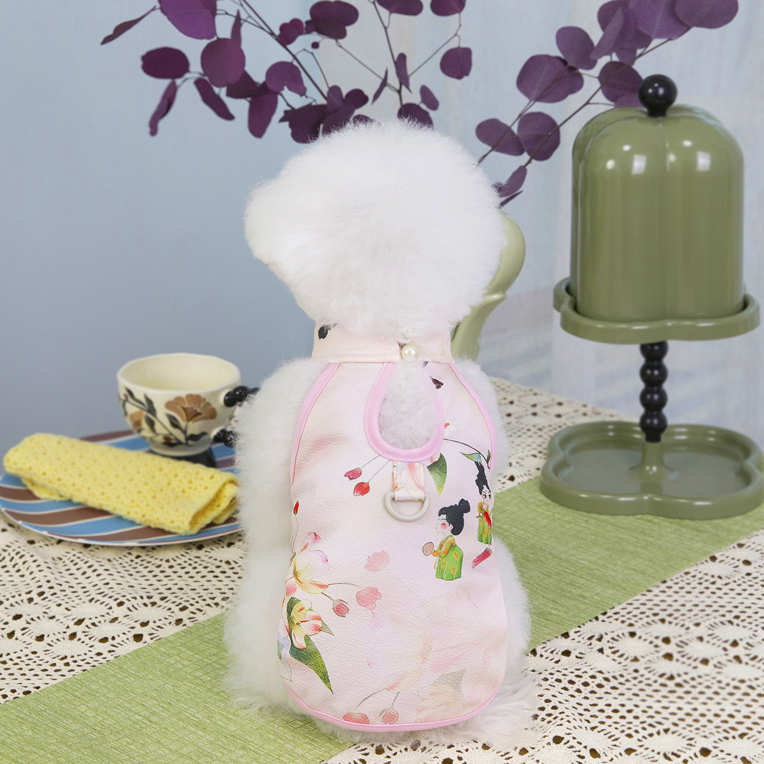 Elegant Dog Clothes Chinese Style Cheongsam Summer Dog T Shirt Soft Breathable Pet T-Shirts Dogs Sleeveless Vest Dog Apparel for Medium Small Dog XL A