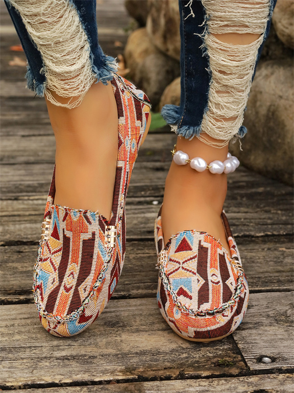 free shipping designer shoes for women 2025 new flat top plus color blocked floral fabric casual and fashionable outerwear size 35-44