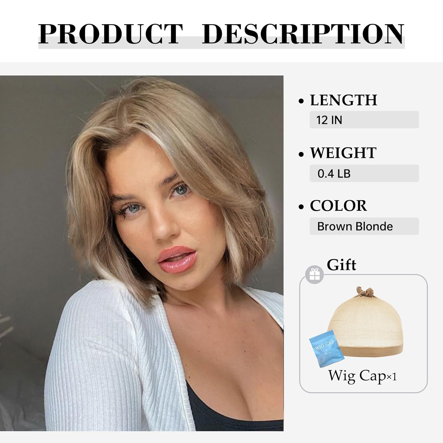 Blonde Highlights Bob Wigs for White Women Short Light Brown Wig Straight Lace Front Wig Natural Hairline Synthetic Heat Resistant Wig for Cosplay 12I