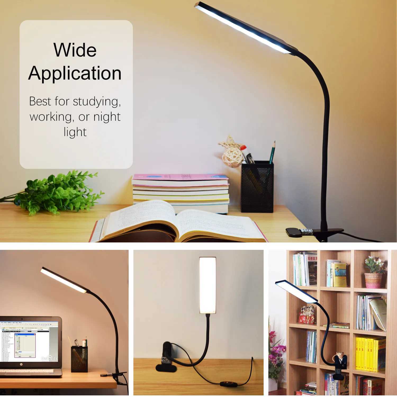 5W LED Clip on Desk Lamp with 3 Modes 11 Brightness 2M Cable Dimmer 14 Levels Clamp Table Lamp M251114
