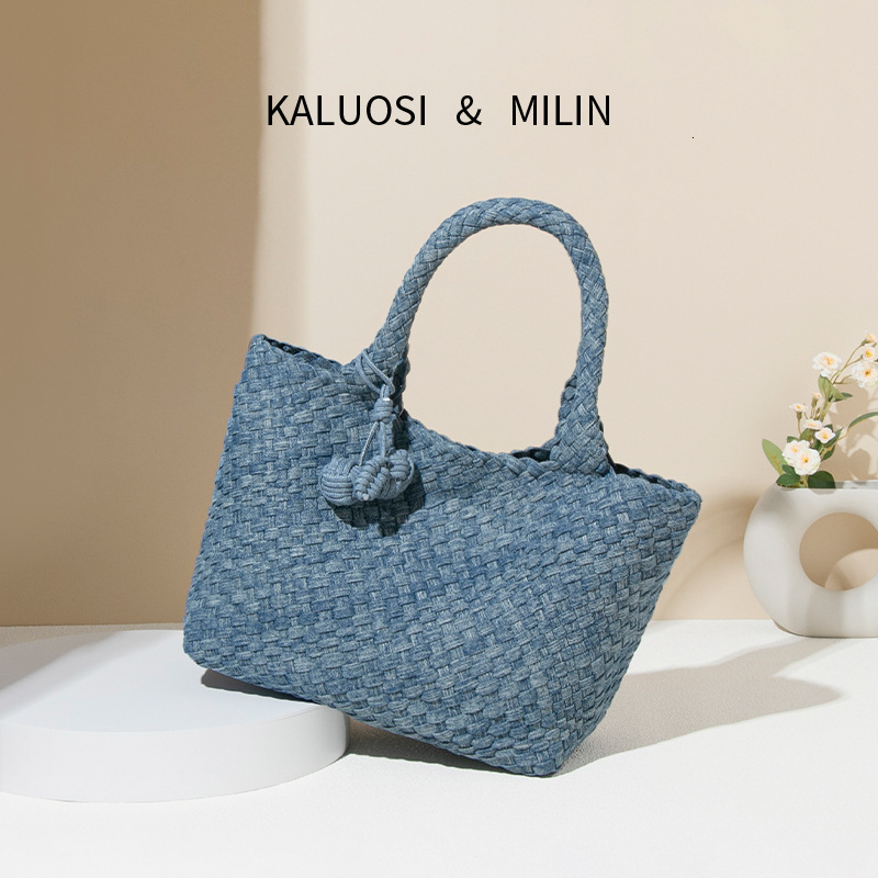Large Capacity Tote Bag For Women's Fashionable Denim Blue Braided Bag Designer Crossbody One-shoulder Handbag