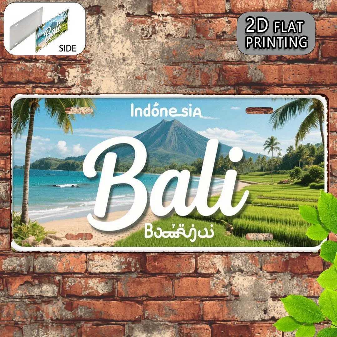 Bali Indonesia Vintage Metal License Plate - Aluminum Wall Art with Tropical Beach Volcano Design Rustic Home Decor for LiM251114