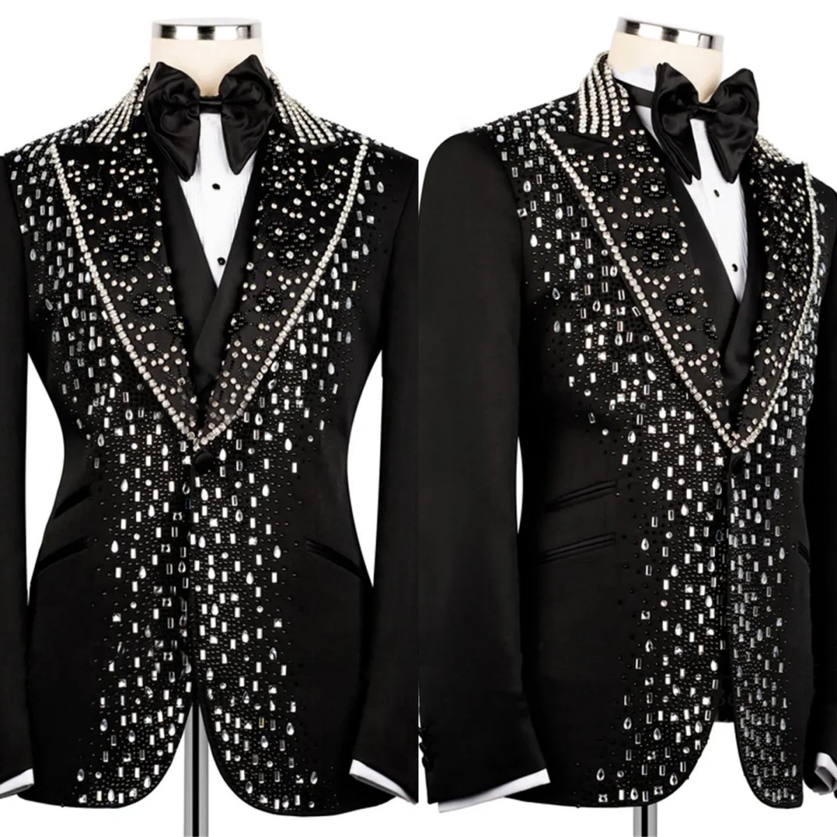 Men's Suit Crystal Beading Unique Tailored Peaked Lapel Blazers Rhinestone Groom Jacket for Wedding One Button 1 Piece Custom Made Coat Only Jack