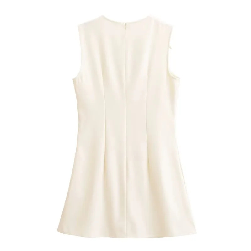 Womens Spring Bow Round Neck Fashion Weight Loss Sleeveless Dress Single Side Zipper Folding 250414Z