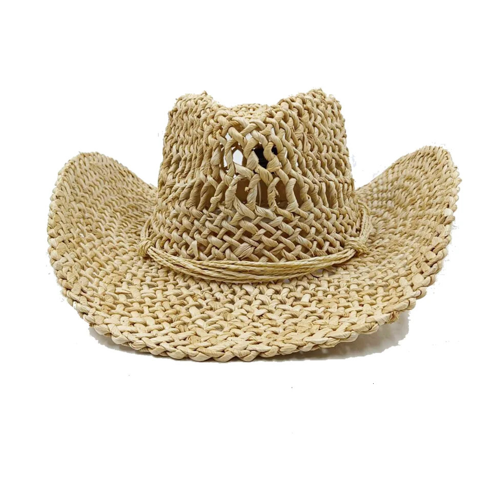 Corn husk material straw hat western cowboy hat spring and summer men and women Panama sun hat elegant cowboy straw hat 250407