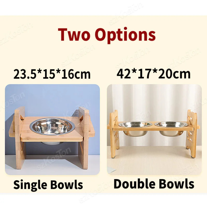 Stainless steel dog bowl with bamboo frame adjustable tilt lift for puppies cats food bowl and pet feeder accessories 250414