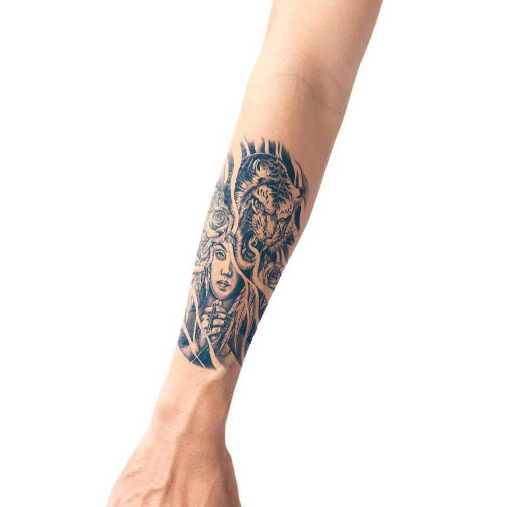 Durable waterproof juice temporary fake tattoo sticker beast lion tiger wolf skull cross angel female cool body artXJ25414