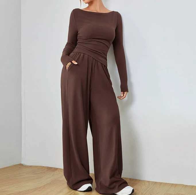 Fashionable ultra-thin solid color mens suit womens simple ultra-thin irregular T-shirt wide leg mens two-piece casual spring setXJ250414