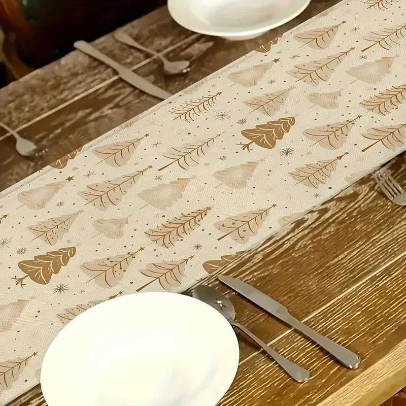 Christmas Bohemian style vintage Christmas tree table runner with golden pine and star design Festive and perfect for parties New Years Y251113