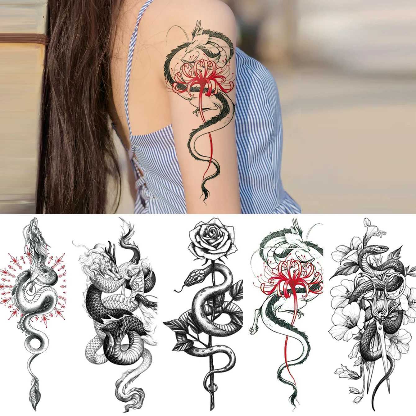 5 Waterproof Temporary Tattoo Stickers Lion Flower Snacks Wolf Rose Tiger Skin Black Elegant Fake Tattoo Sparkling TattooXJ25414