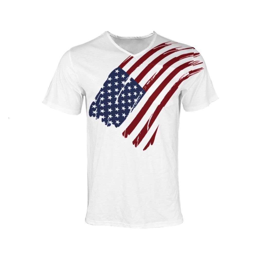 Chicken neck short sleeved men's summer US flag digital printed casual T-shirt