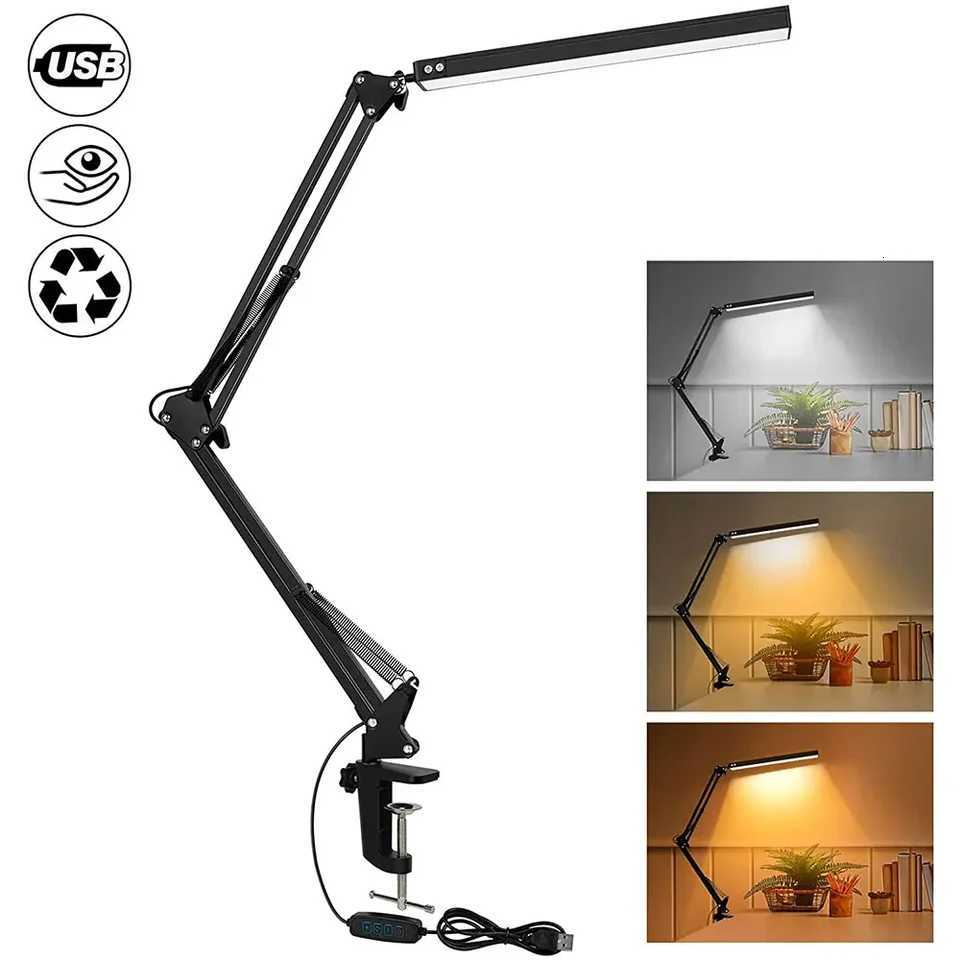LED Folding Metal Desk Lamp Clip on Light Clamp Long Diming 3 Colors Adjustable For Living Room Reading Computers M251114