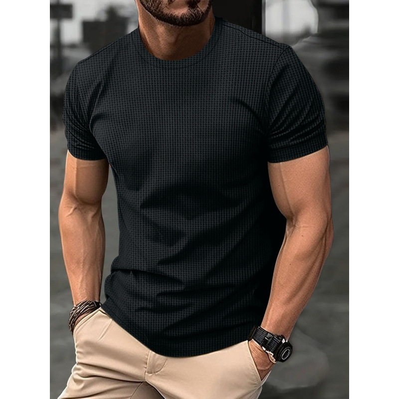 2025 high-end mesh ice silk short sleeved T-shirt mens round neck summer solid color new nylon sliding T-shirt