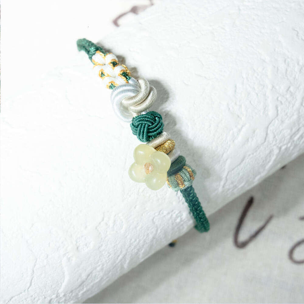 Dunhuang "Verdant Field" Xiuyan Jade Cord - Serene Green Stone Bracelet for Growth & Renewal, Adjustable Handwoven Design