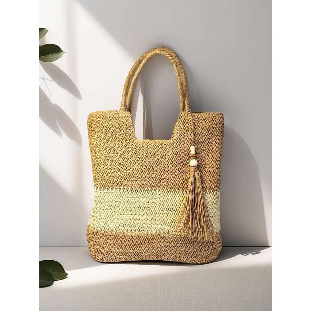 Handmade Beach Bag 2025 New Woven Straw Weaving Tassel Chinese Style Shoulder Large Capacity Tote Japanese And Korean Bag Kq2