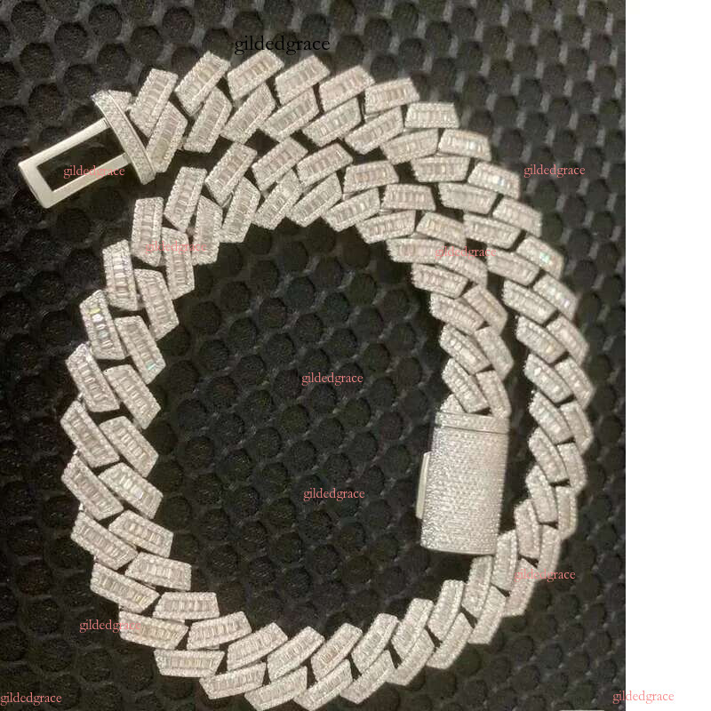 necklace moissanite 18mm T square sier inset Moissanite hip hop Cuban Mai Ah secret chain simulation drill collar