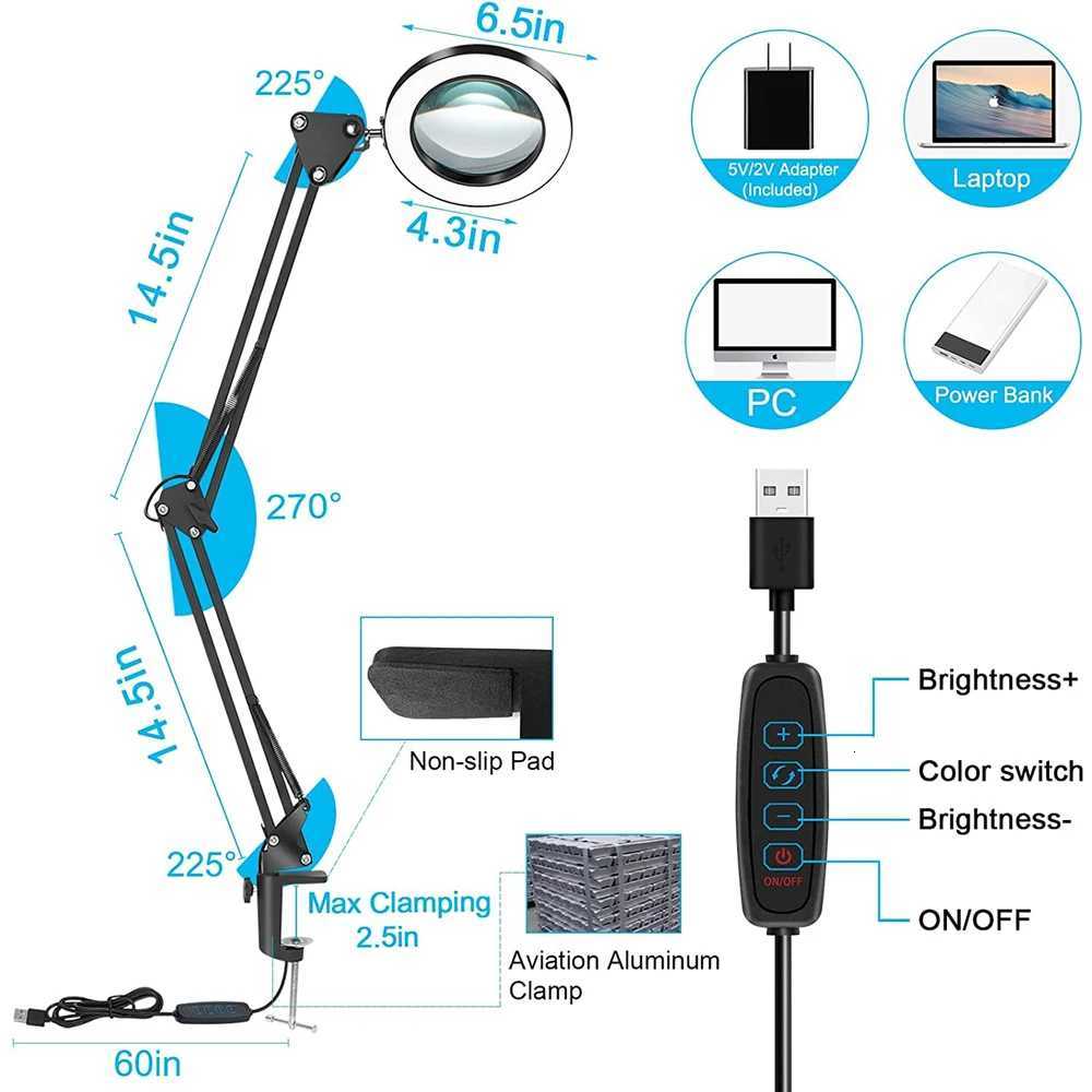 5X Magnifying Glass with Light 2-in-1 LED Lighted Magnifier 3 Color Modes Stepless Dimmable Hands Free Magnifying Desk Lamp M251114