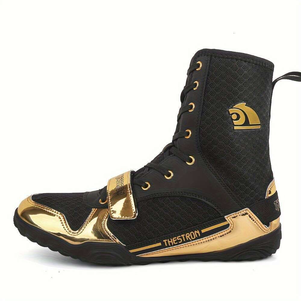 Men Professional High Top Wrestling Heavy Duty Martial Arts Rubber Sole, Pu/Nylon Like Mesh Accent All Season Indoor Gym Boots Mma, Kickboxing