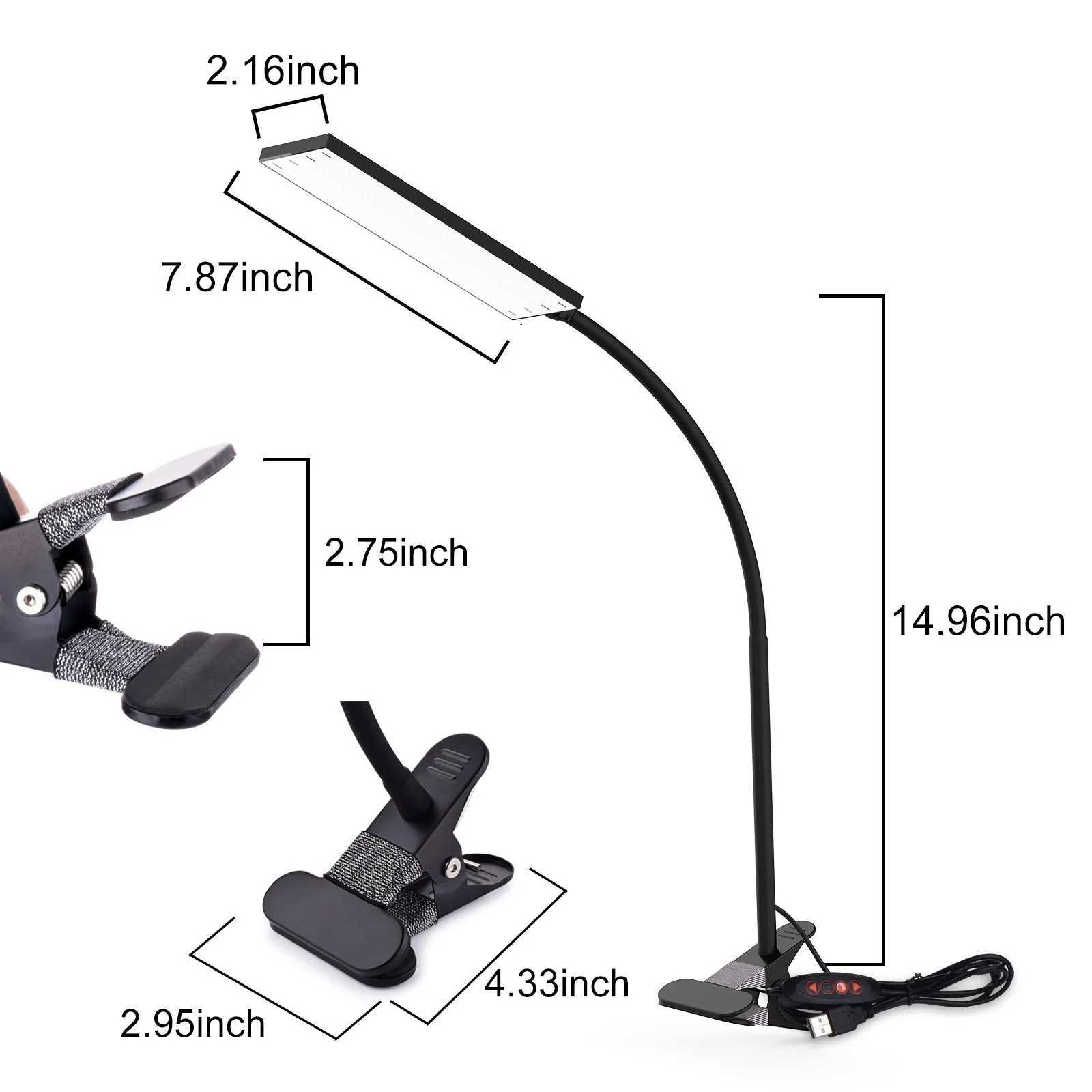 5W LED Clip on Desk Lamp with 3 Modes 11 Brightness 2M Cable Dimmer 14 Levels Clamp Table Lamp M251114