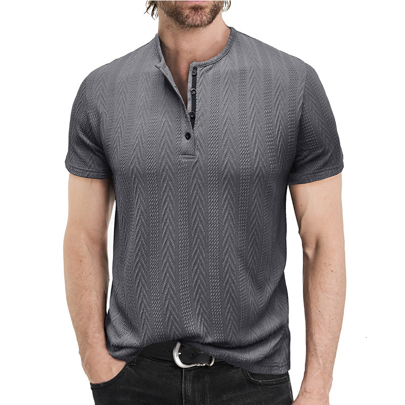 Summer mens fashion knitwear mens short sleeved Henley shirt mens T-shirt