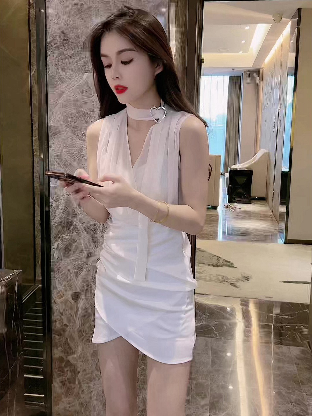 G7170 High quality French pure desire chiffon dress female summer new French lining small sling sleeveless hip skirt