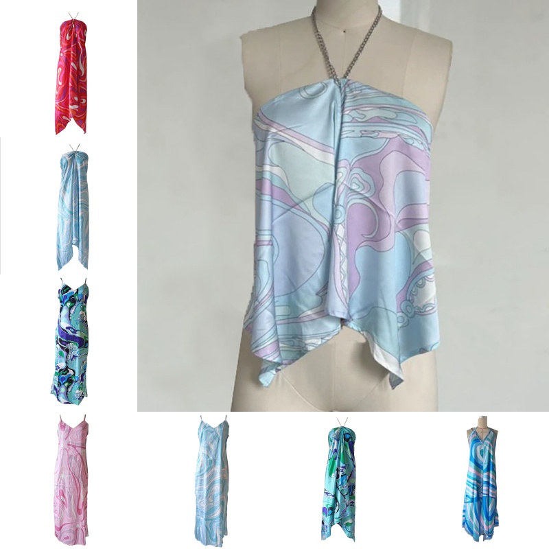 Luxury Colored Striped Printed Dress Sexy Satin Slim Fit Halter Dresses Summer Beach Party Dress