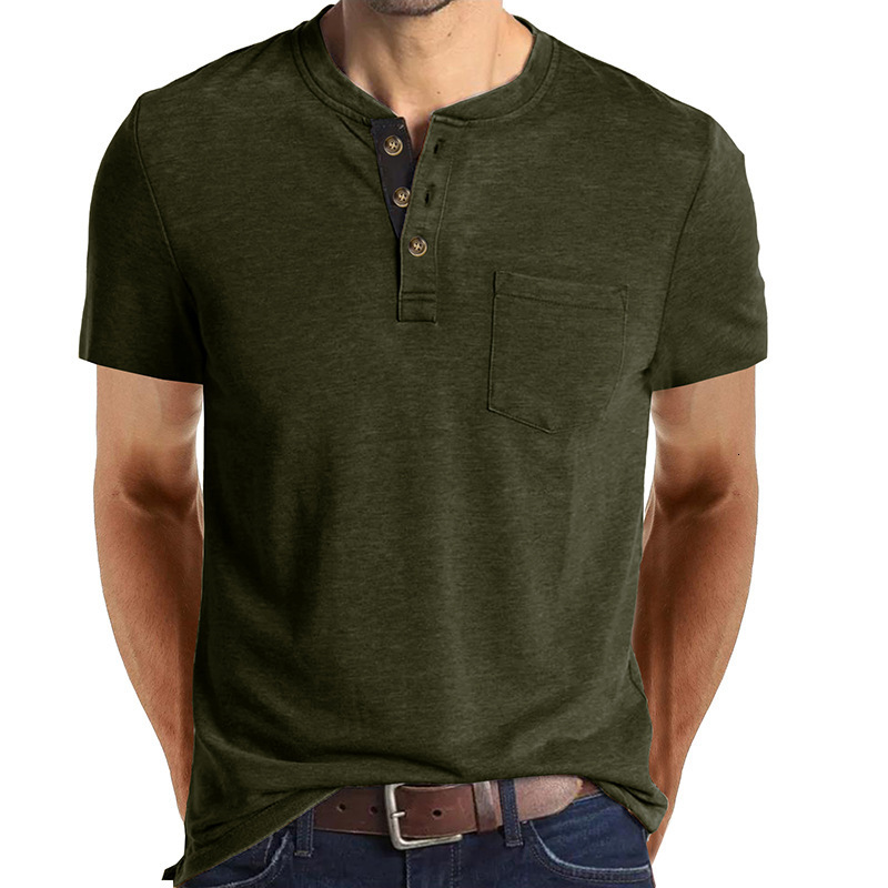 2025 Summer Mens Short sleeved T-shirt Mens Henley Shirt Top T-shirt