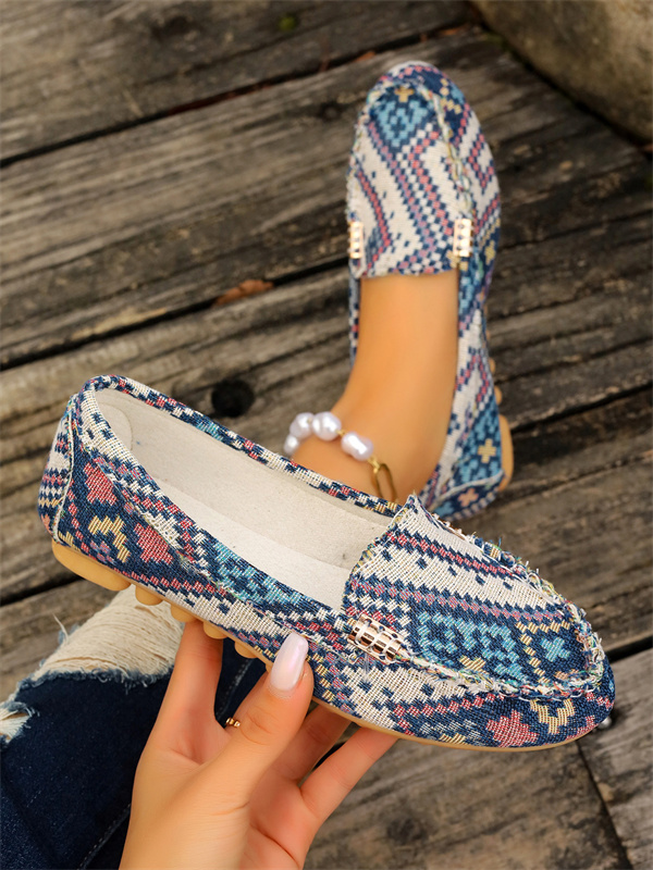 free shipping designer shoes for women 2025 new flat top plus color blocked floral fabric casual and fashionable outerwear size 35-44