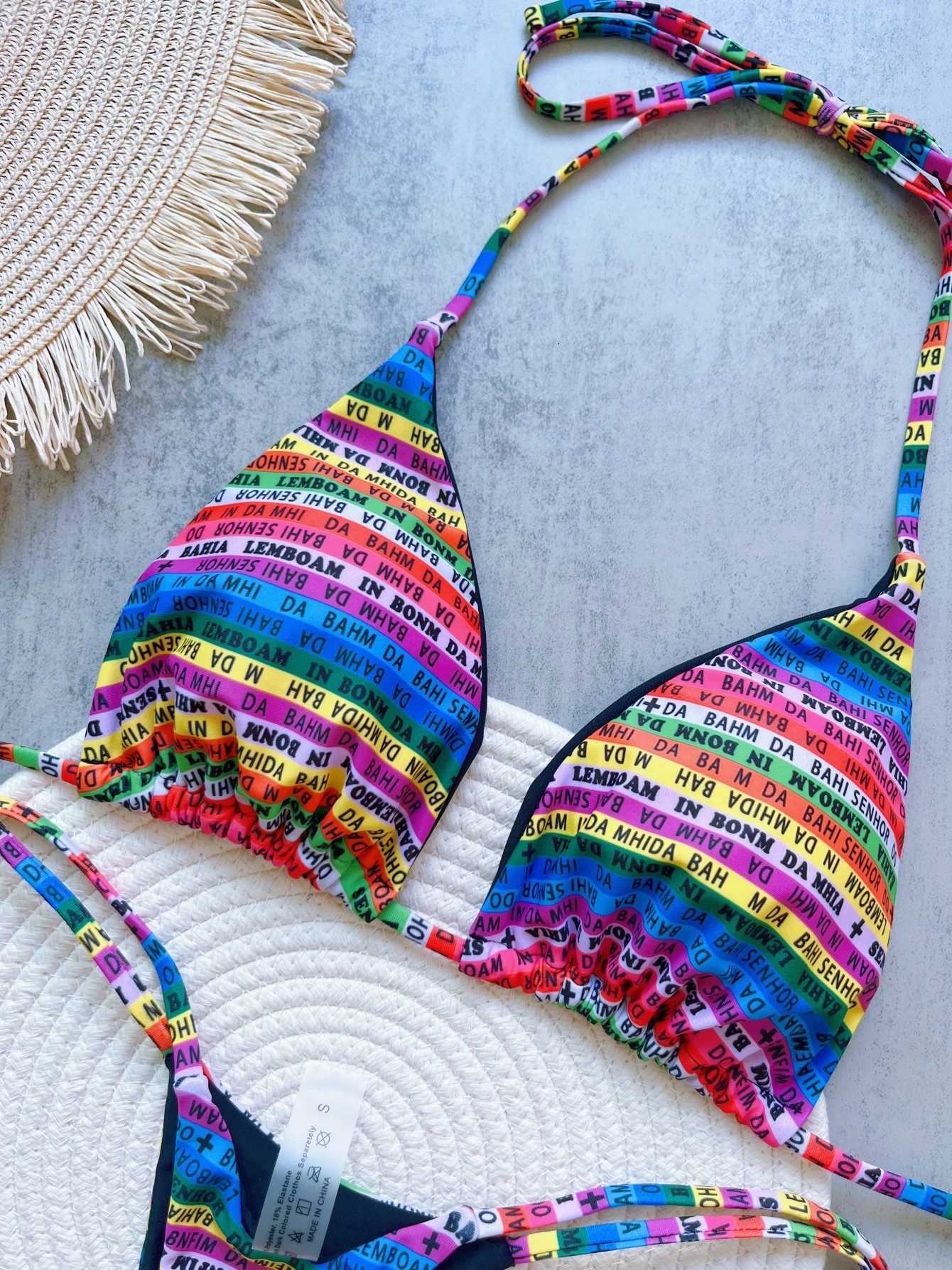 RUOTONSEPT Letters Printed Colorful Mini Thong Bikini Women Swimwear Female Swimsuit Two-pieces Bikini set Bather Bathing SuitW251113