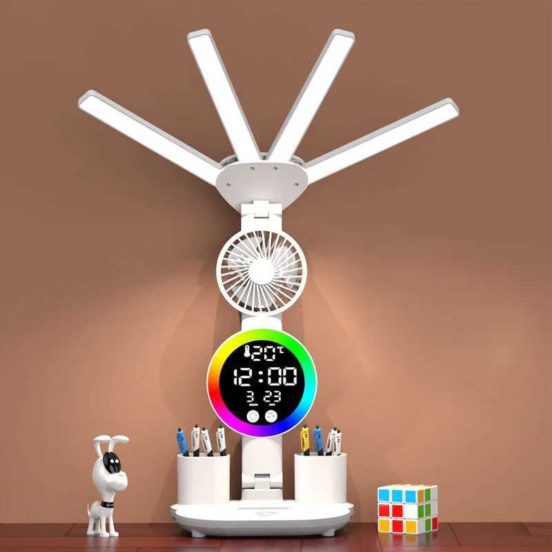 Rechargeable Table Lamp for Study Desk Lamp Reading Light Led Table Light with Fan Led Clock Dispaly Reading Lamp M251114