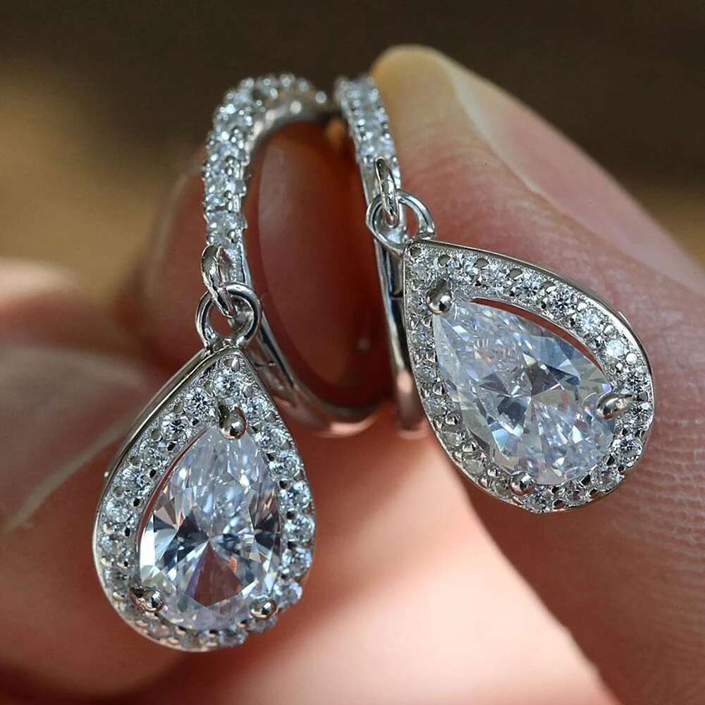 1carat Waterdrop Moissanite Hoop Earrings for Women D Color Pear/Heart/Oval Cut Halo Diamond Earring 925 Sterling Silver Jewelry