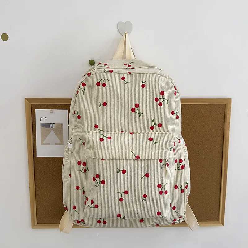 Women Cherry cute Schoolbag girls students backpack large-capacity corduroy backpackW251113