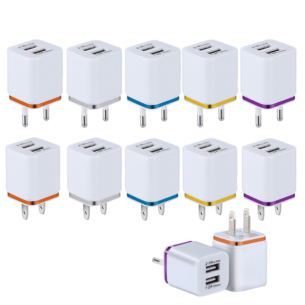Small Gold Edge Electroply Dual USB Charger US Eu AC Power 2 Ports pour iPhone Samsung Galaxy Note LG Tablet iPad