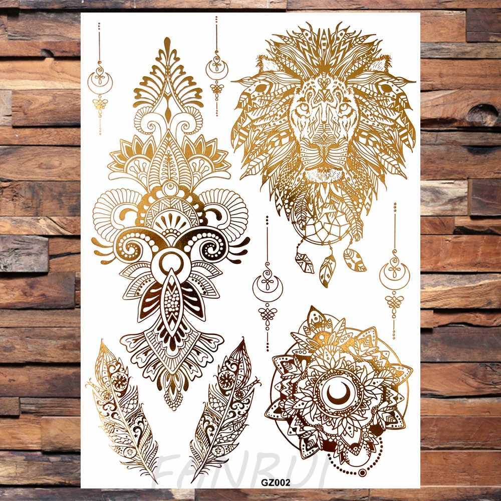 Golden Feather Small Tool Womens Temporary Tattoo Real Fingernail Flower Fake Tattoo Stickers Unique Waterproof TattooXJ25414