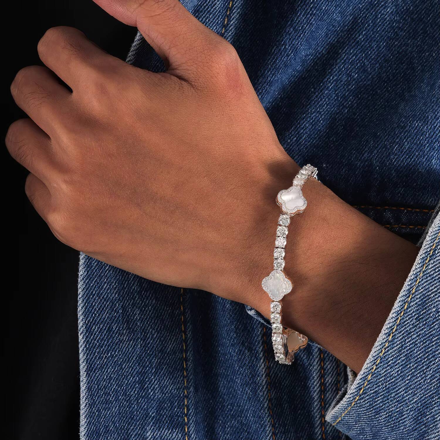 Luxury VVS D Moissanite 925 Silver Hip Hop Tennis Chain Jewelry New Design Clover Bracelet Charming Elegant for Gift Wedding