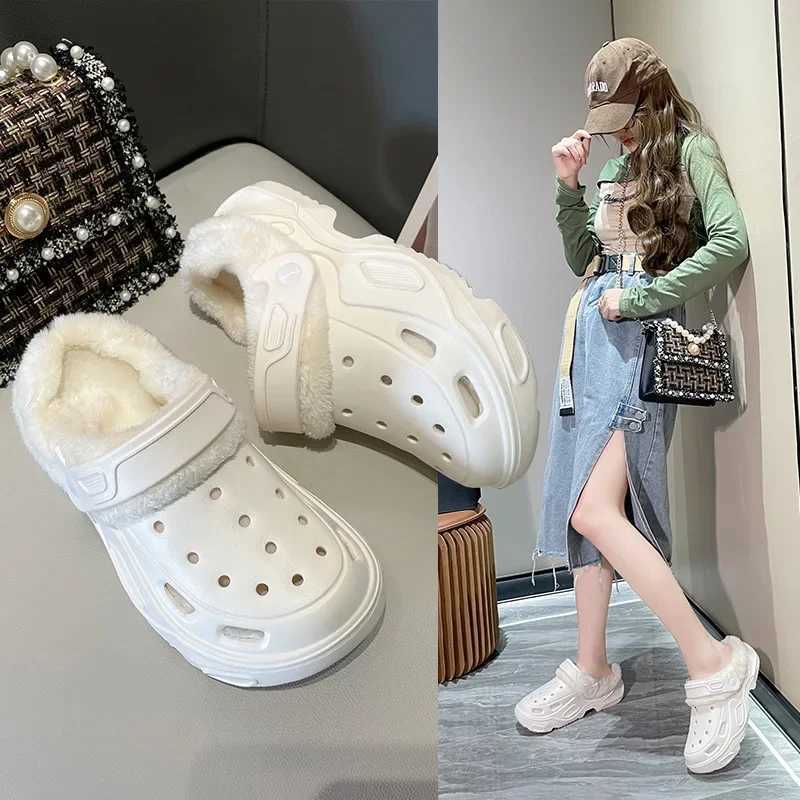 Plush slippers 2025 new winter mens and womens thick high heels soft-soled beach garden shoes home plush ripped slippers Z251113 - view 4