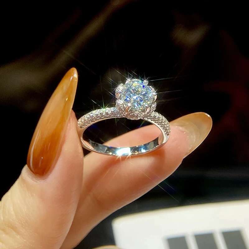 GRA 1CT Ice Queen Fantastic Certified Moissanite Diamond Dating Wedding Rings For Women Real 925 Sterling Silver Fine Jewelry