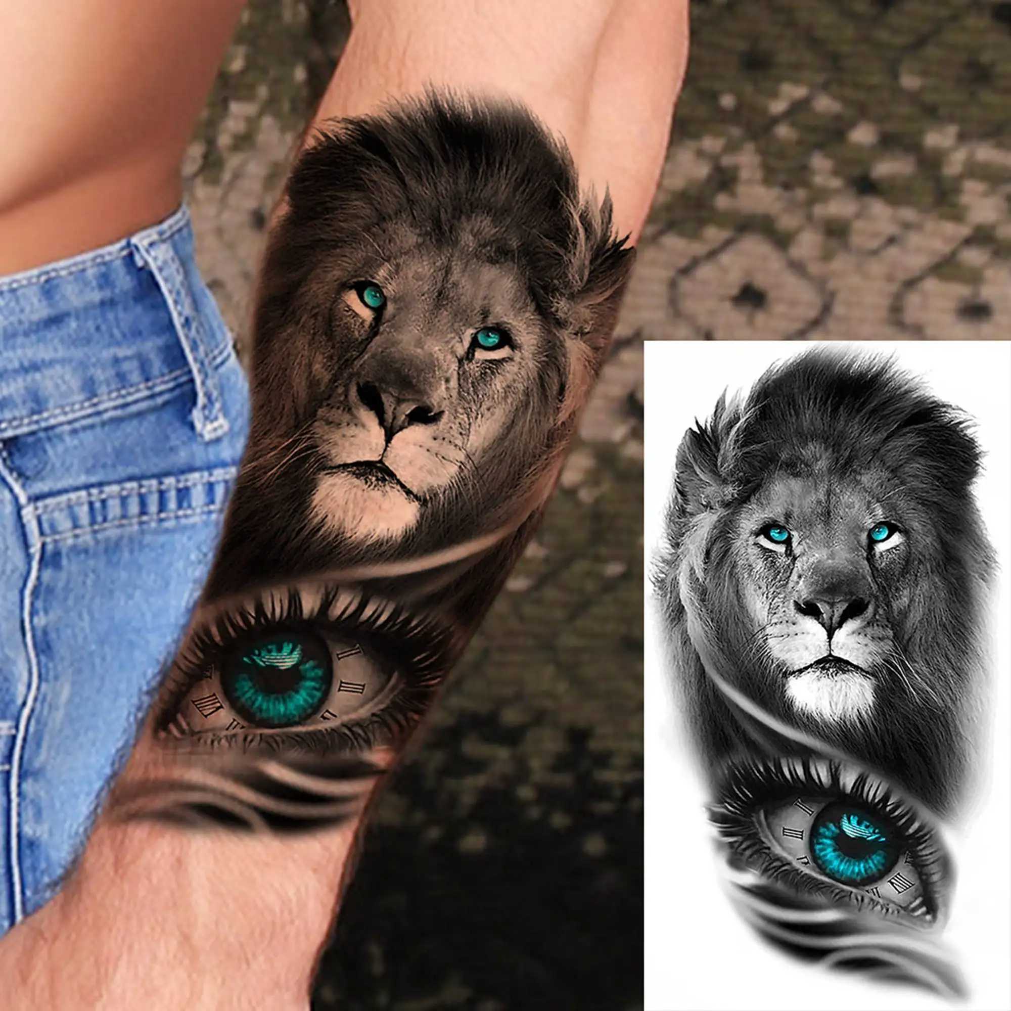 8 temporary black lion tattoos suitable for adults tribal fake eye tattoos black Spartan warrior washable tattoosXJ25414