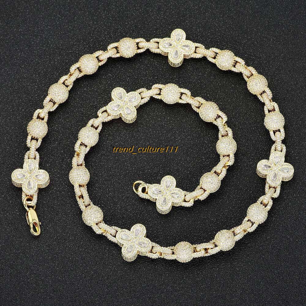 Hip hop Moissanite bubble bead chain, clover necklace, high-end men's necklace accessories