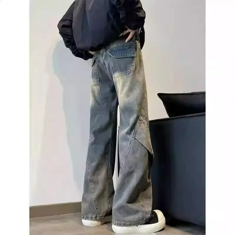 American style niche deconstruction of spring and autumn mens wide leg jeans Vibe trendy loose casual retro Vinta 250407