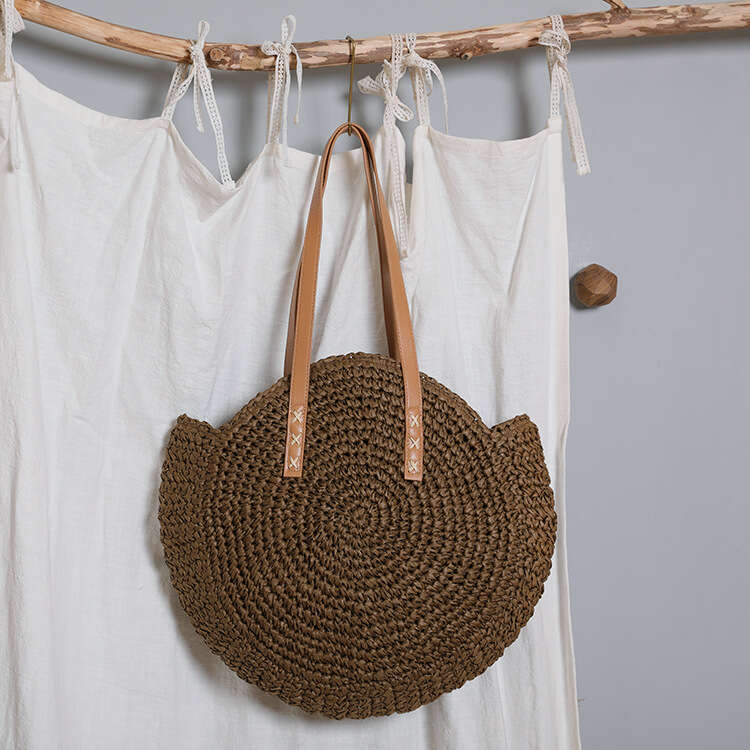 Handmade Beach Bag New Straw Shoulder Women's Woven Bag, Beach Vacation, Tourism, Large Capacity Kq2